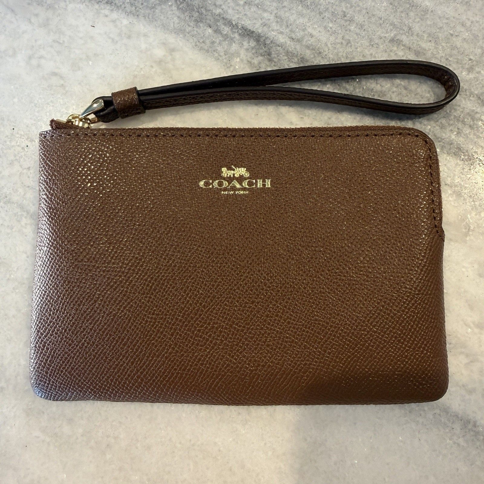 Coach Leather Wristlet Saddle Brown Zip Pouch Card Holder F58032